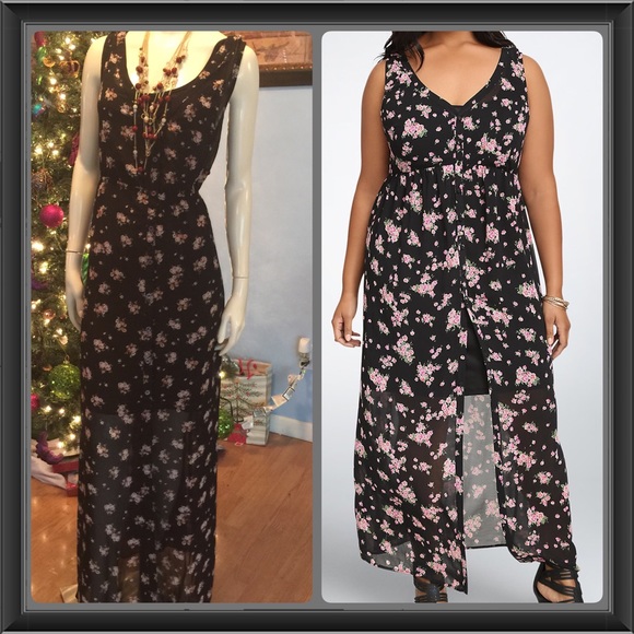 NWT Torrid Size 2 black floral chiffon maxi dress.