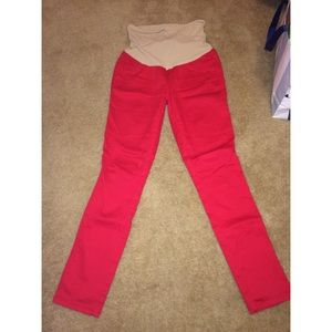 Red maternity skinny jeans