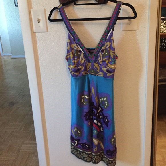 Hale Bob blue beaded neckline dress