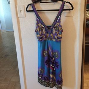 Hale Bob blue beaded neckline dress