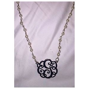 "G" Monogram Silver Plate and Pearl Necklace
