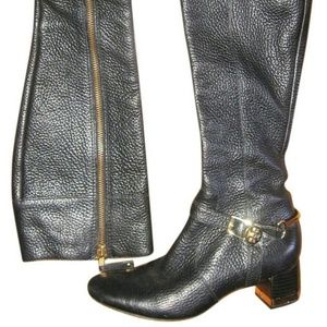 TORY BURCH
Black Pebbled Leather Gold Boots 6.5