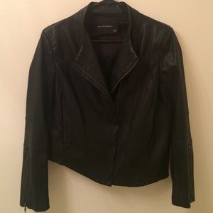 Asymmetric black faux leather jacket