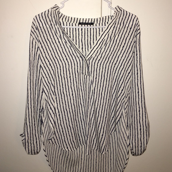 navy blue striped blouse s L