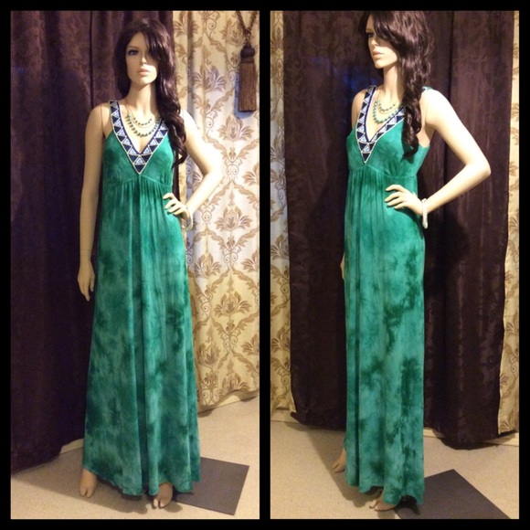 INC International Concepts Dresses & Skirts - Bohemian Tie Dye Long Beaded INC Aztec Maxi Dress