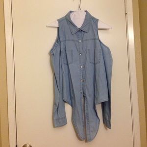 Denim shirt with cutout shoulders
