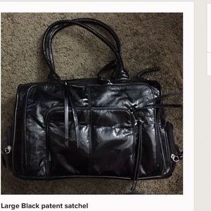 Large black patent satchel