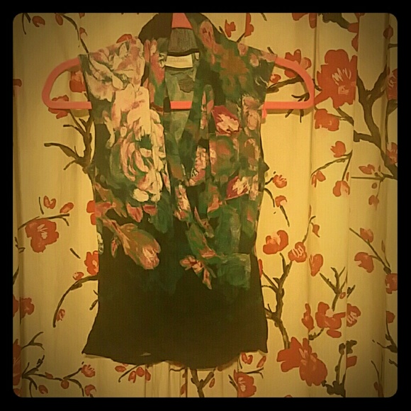 Anthropologie Sleeveless Floral Wrap Top