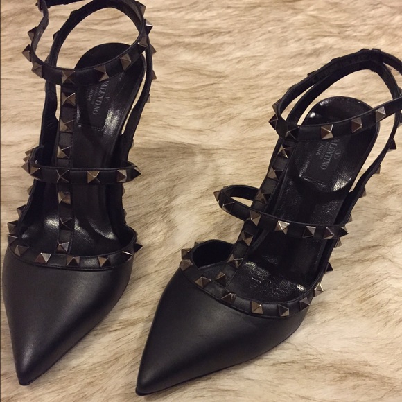 Valentino Shoes - 'Noir Rockstud' T-Strap Pump