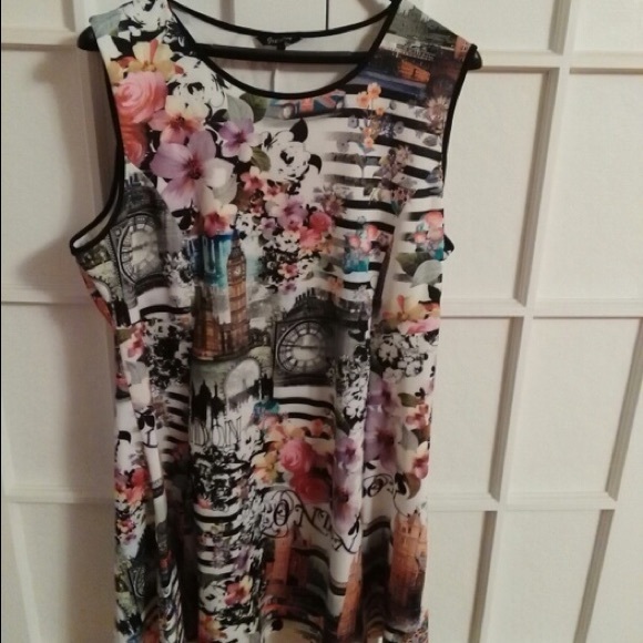 London print fit and flare dress