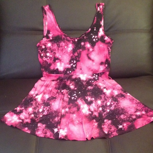 Pink galaxy spandex skater dress