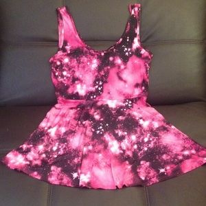 Pink galaxy spandex skater dress