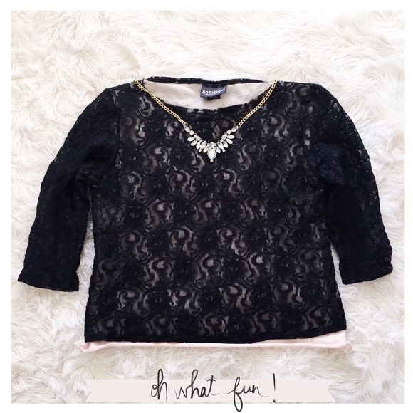 Notations Tops - Semi Cropped Black Lace Top