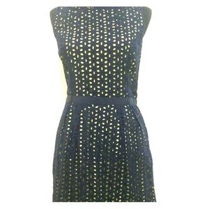 Navy Blue and Lime Green Eyelet Dress