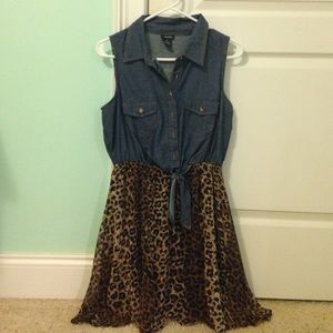 Denim and leopard print dress