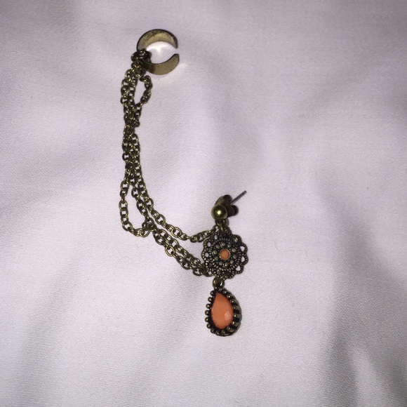 NWOT Gold and Coral Earring and Ear Cuff