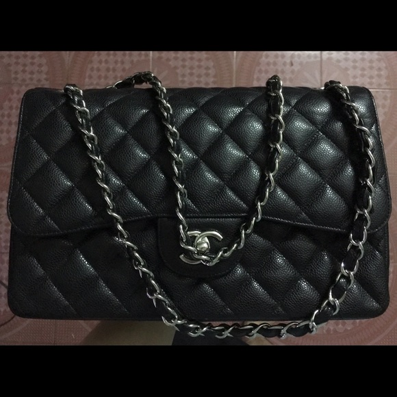Chanel double flap jumbo black caviar