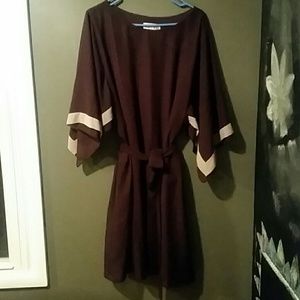 Kimono Style Belted Burgandy Dress