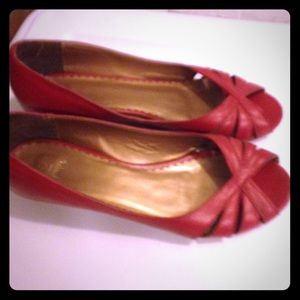 Bakers Red Peep Toe Flats