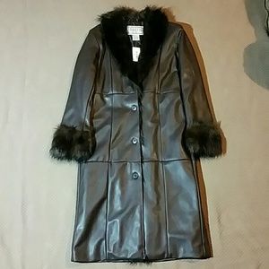 Leather and Fur Trim Coat