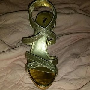 Wide Gold Sparkle Strapy Heels