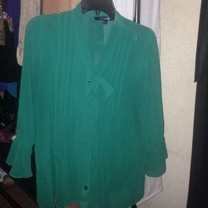 Emerald green bow tie blouse