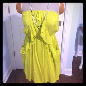 Lime green strapless dress with pockets