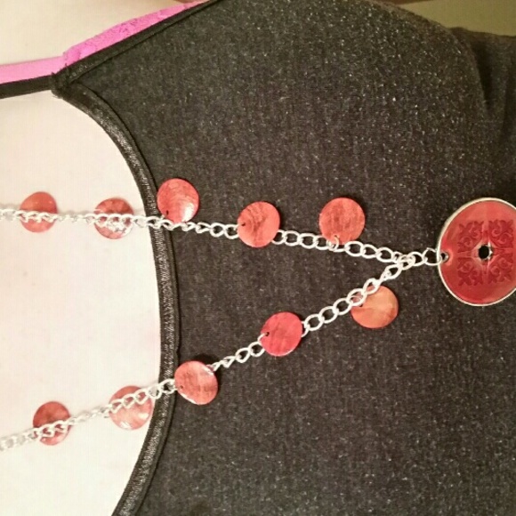 Red Charm Chain Necklace & Earrings - Picture 1 of 4