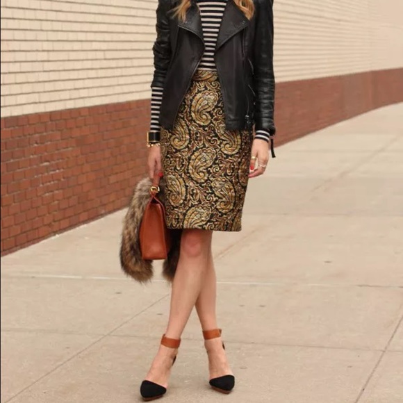 Paisley quilted silk pencil skirt