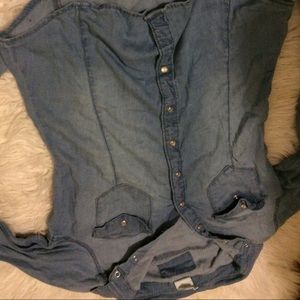 Light wash denim button up