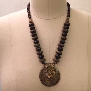 Beautiful metal and wood Bohemian Necklace