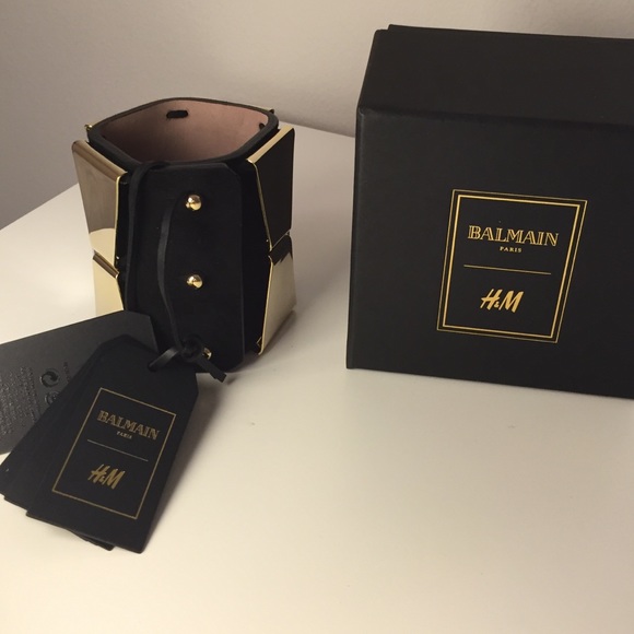 SOLD: Balmain for H&M gold, mirrored & suede cuff. - Picture 2 of 4