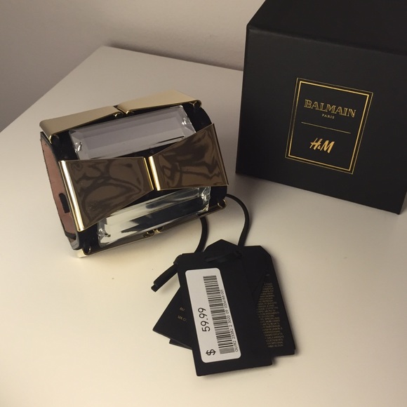 SOLD: Balmain for H&M gold, mirrored & suede cuff. - Picture 3 of 4