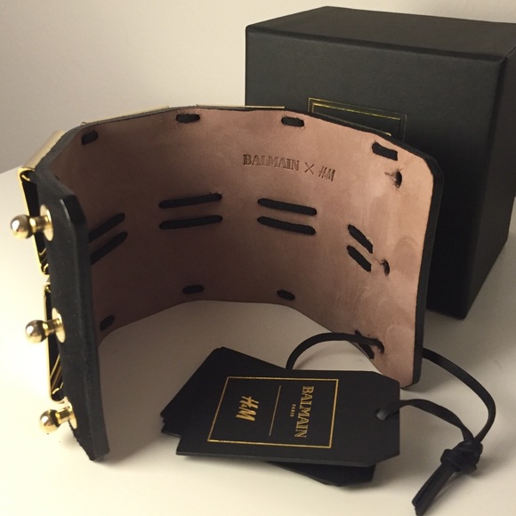 SOLD: Balmain for H&M gold, mirrored & suede cuff. - Picture 4 of 4