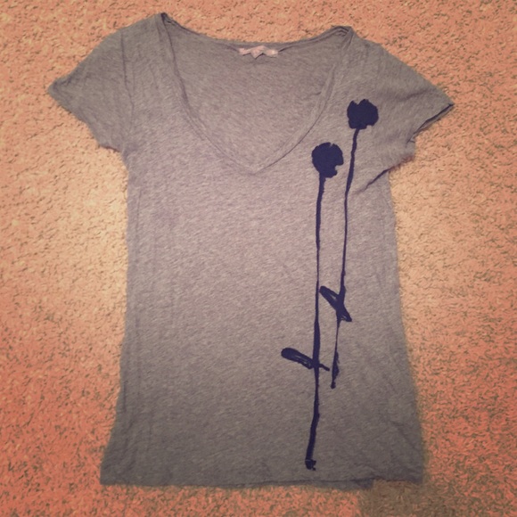 J. Crew Tops - J. Crew gray t-shirt with floral silk detail.