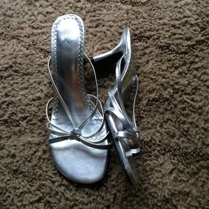 silver prom/formal open toe heels. 8.5