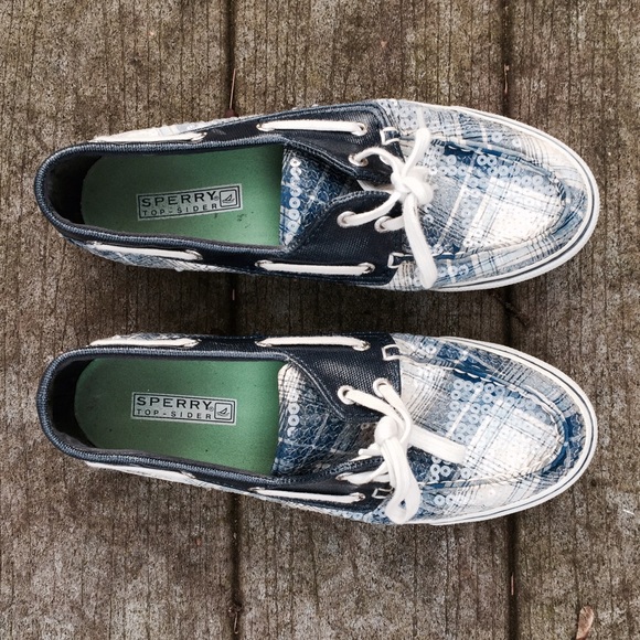SPERRY Biscayne Sequin Navy Plaid Loafers