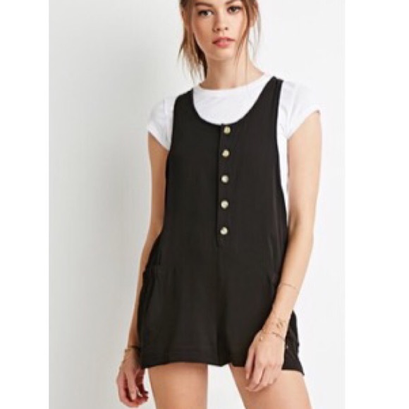 Forever 21 Black Buttoned T-back Romper