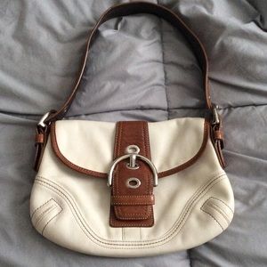 Cream and tan small coach hobo bag