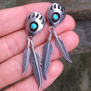 Vintage Sterling silver bear turquoise earrings