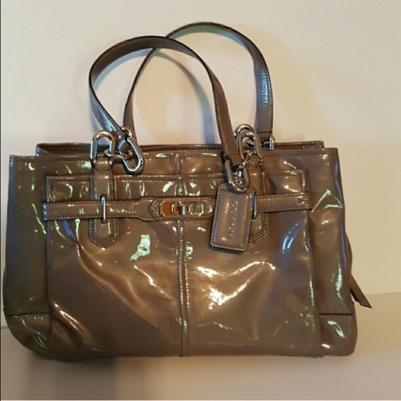 Coach grey patent leather bag