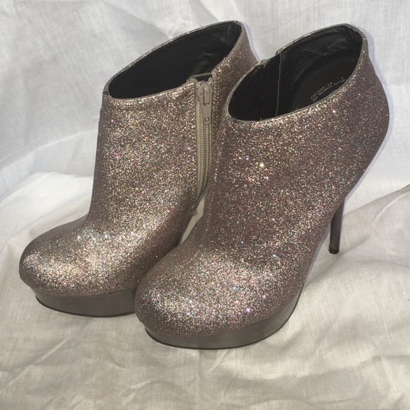Dollhouse platform heeled bootie multi sparkle