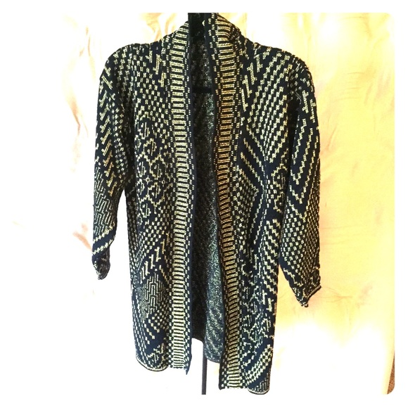 Oversized Black and Gold Tribal Print Cardigan