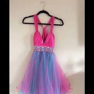 Pink and blue Bedazzled Dress (Formal)