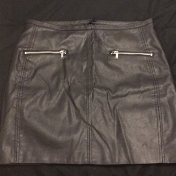 High waisted leather mini skirt