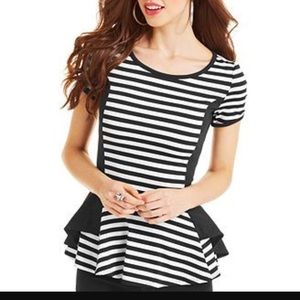 Cute Black and White Striped Peplum Top