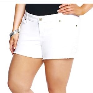 Torrid Shinny Short Shorts White Wash Crochet Lace
