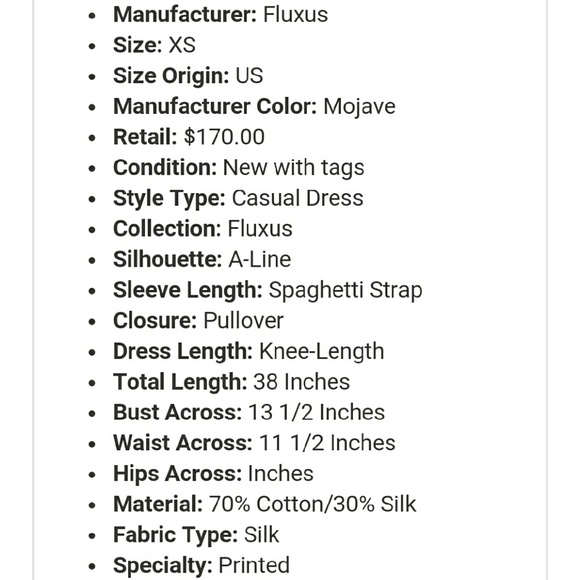 NEW $170 FLUXUS Dress - Picture 3 of 3