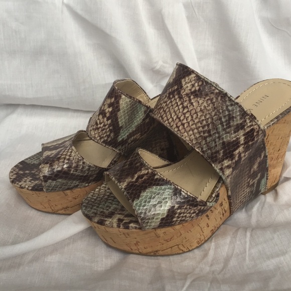 Nice West strap snake print cork wedge