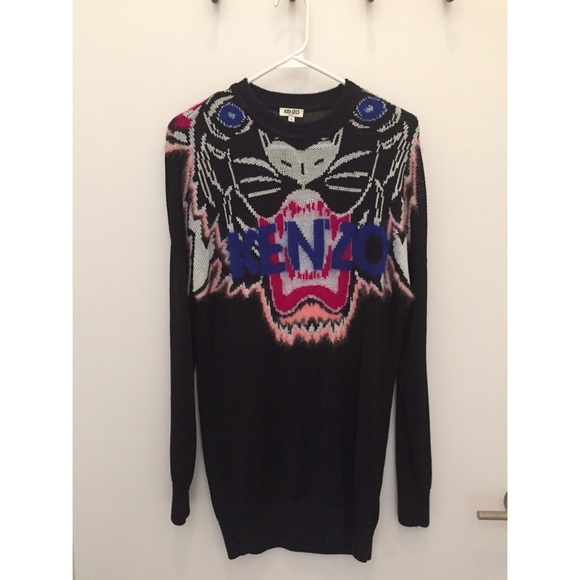 Kenzo black knit dress with rabbit fur